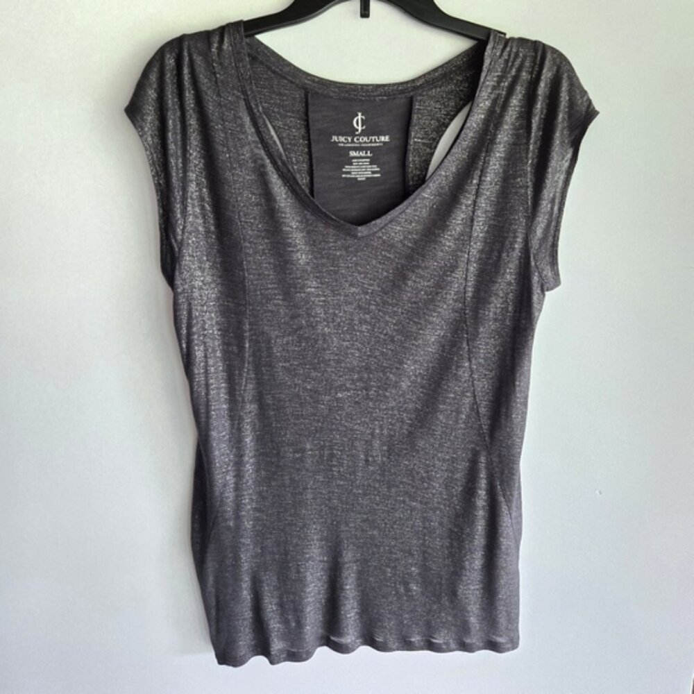 Juicy Couture Black Glitter Cut Out Back Top Size Small